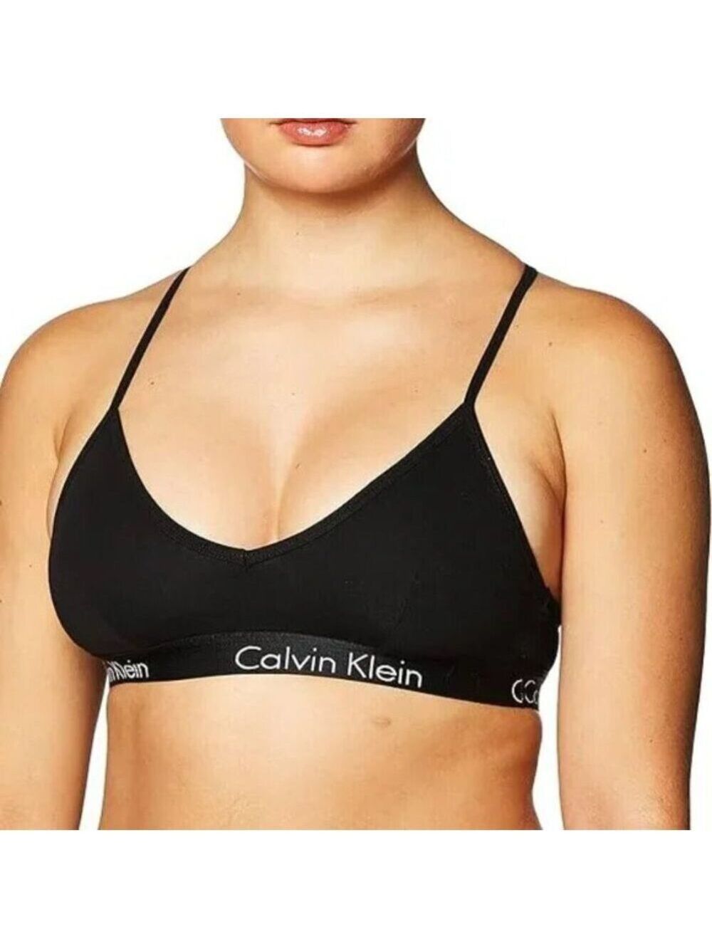 ✨Calvin Klein Black Cotton Lightly Lined Logo Bralette Small NWT